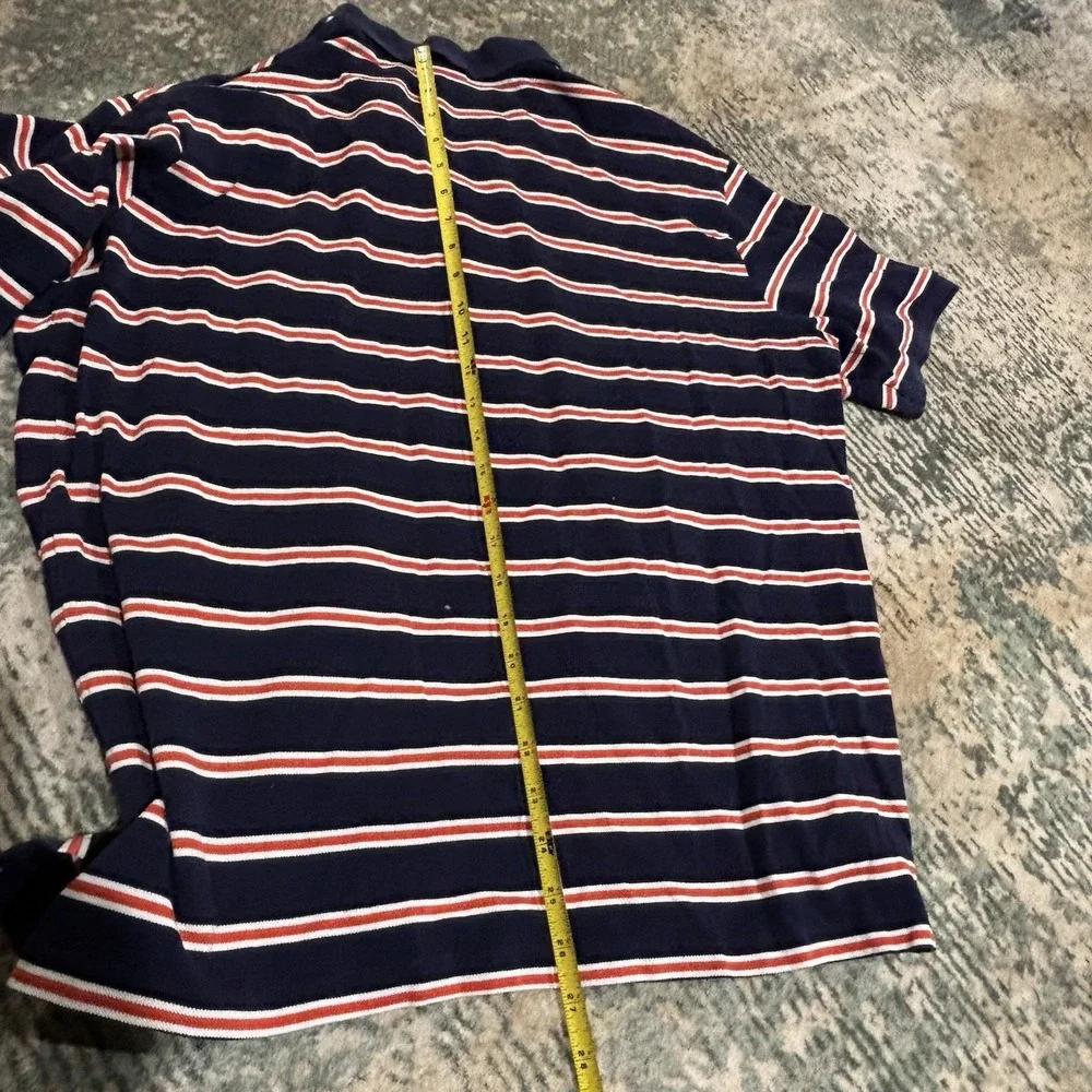 Ralph Lauren Plolo Shirt Mens XL Blue with Pink Stripe Short Sleeve Vintage